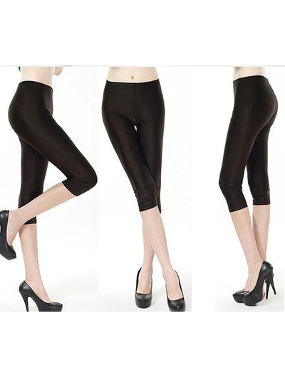 CUHAKCI Fluorescent Color Women Leggings Shiny Leggins Spandex Pants Summer Super Elastic Fitness Capris
