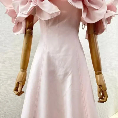 2025 New Design Spring Summer Strapless Pink Flowers High Quality Appliqued Decoration Women Midi Dress - Elanique