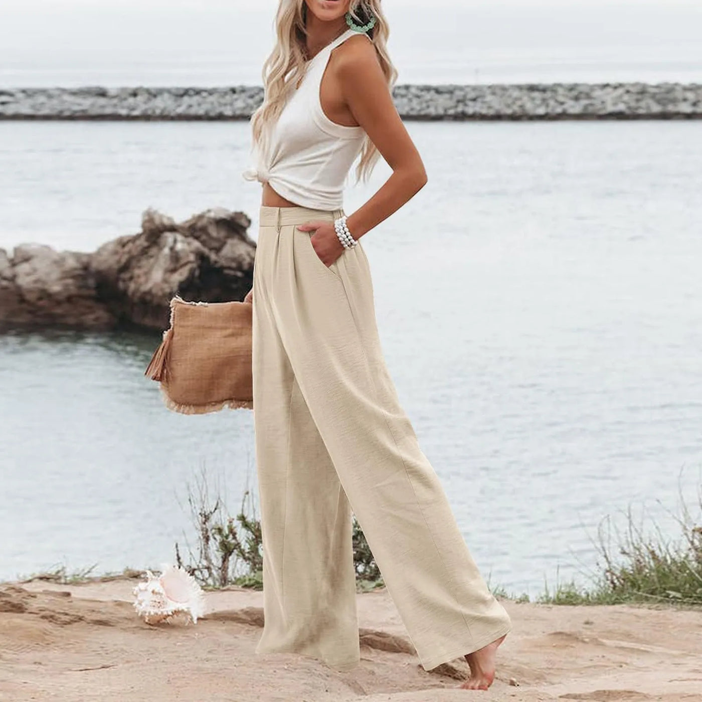Women's Wide Leg Pants High Elastic Waisted In The Back Business Work Trousers Long Casual Pants Pants for Women Women’s Pants
