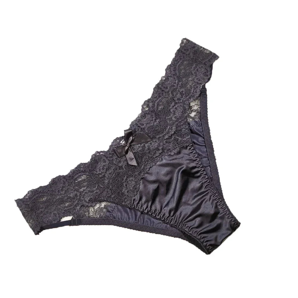 Women Yoga Low Waist Satin Underpants Lace Briefs Fitness Shorts Panties