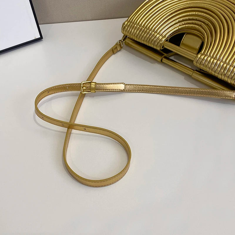Handbags for Women 2025 New Gold Luxury Designer Brand Handwoven Noodle Bags Rope Knotted Pulled Half Moon Silver Evening Clutch