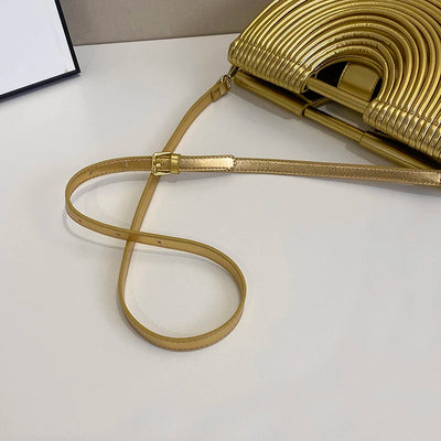 Handbags for Women 2025 New Gold Luxury Designer Brand Handwoven Noodle Bags Rope Knotted Pulled Half Moon Silver Evening Clutch