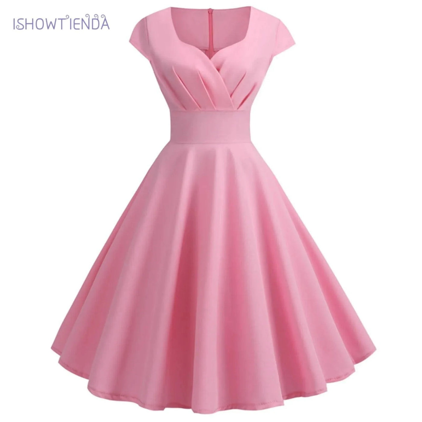 Pink Summer Elegant Party Midi Dress Women V Neck Vintage Robe Elegant Vintage Rockabilly Pin Up Party Office Midi Dresses