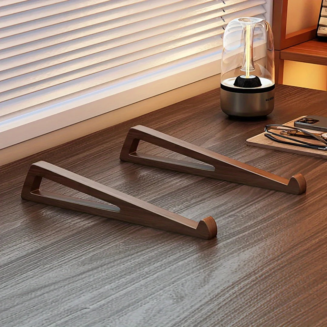 1 Set Foldable Wooden Laptop Stand - Adjustable Ergonomic 12° Angle with Cooling Design for Notebook Tablet