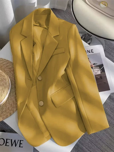Women's Double Breasted Blazer Chic Office Lady Vintage Coat Fashion Notched Collar Long Sleeve Ladies Outerwear Stylish Tops