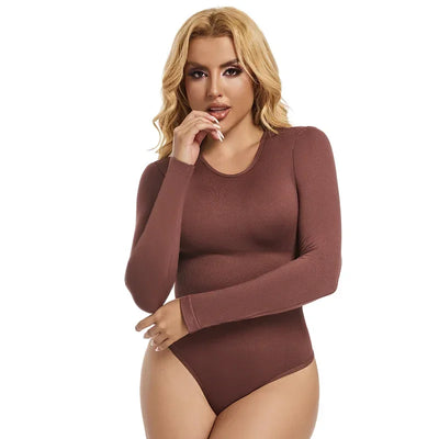 Women Full Body Shaper Long Sleeve Round Neck Shapewear Slimming Breathable Bodysuit Seamless Tummy Control Waist Trainer Corset