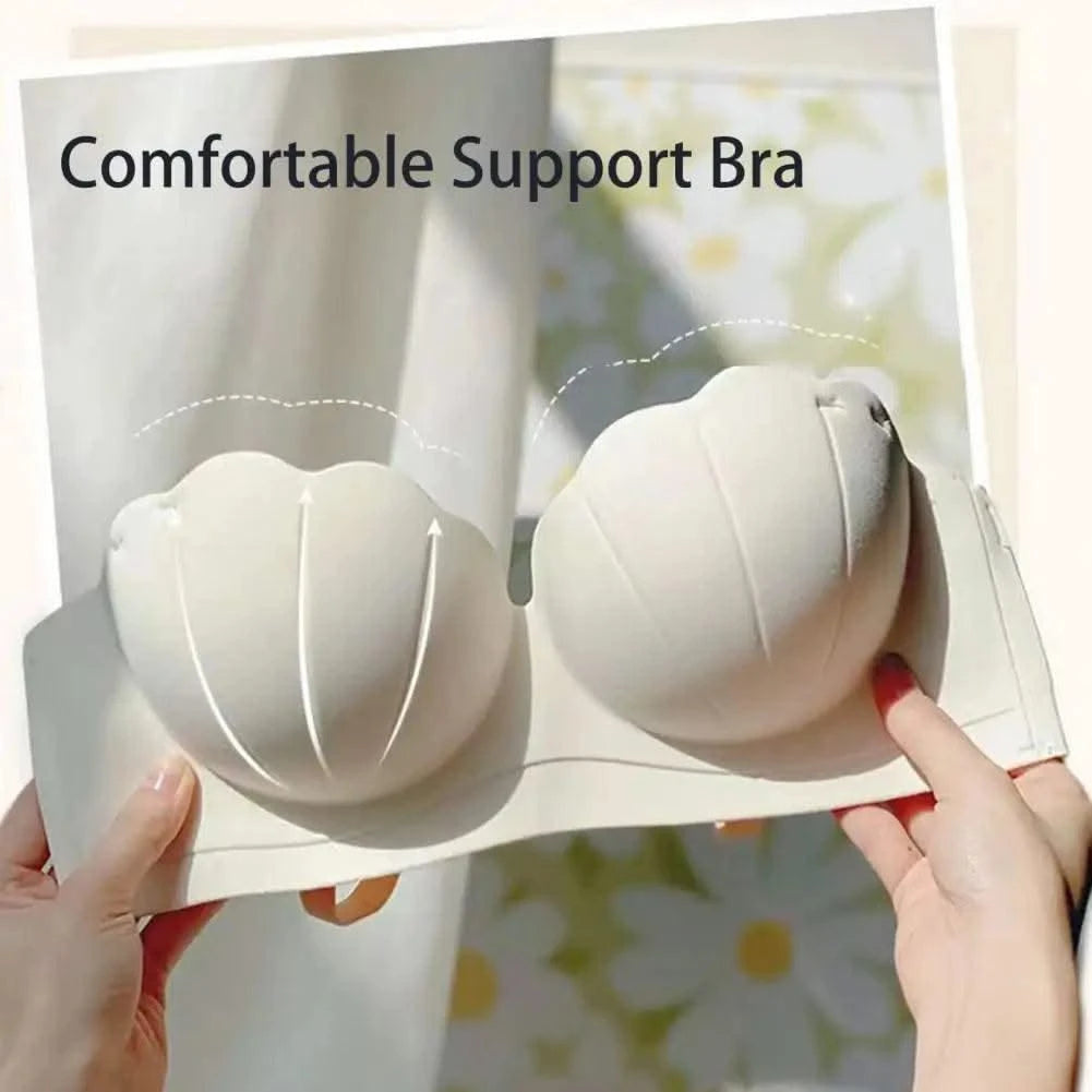 Women Wireless Bra Sculpting Cup Bra Strapless Push Up Bra with Anti-slip Strip Detachable Straps for Women No Steel Ring Solid