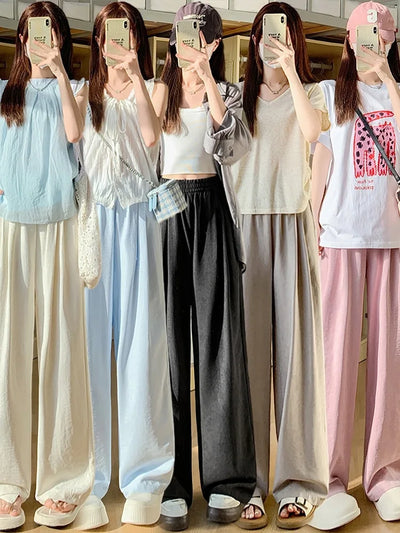 Women Wide leg Pants Spring Summer Elastic Waist Stright Long Loose pants Casual Female Solid Soft Pants Trousers