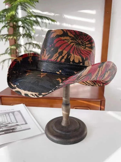 New Lake Blue Western Cowboy Straw Hat 2024 Spring and Summer New Outdoor Sun Hat Men's and Women's Cowboy Hat gorras