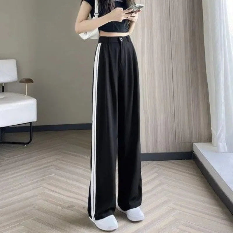 Wide-leg Pants for Women in Spring and Autumn High Waist Loose Straight Slim Striped Floor-moving Suit Pants
