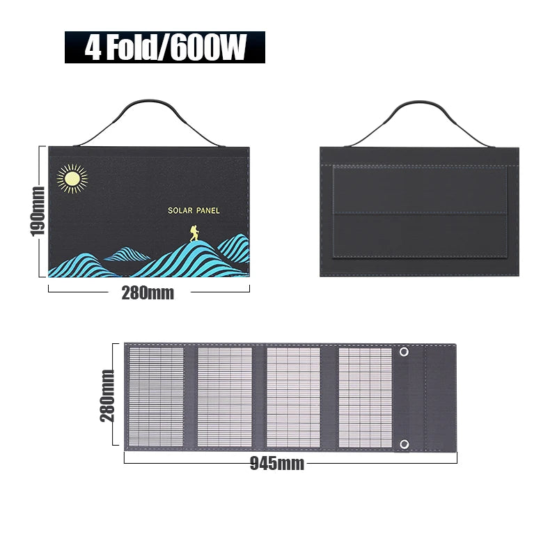 Solar Panel 600W 1000W Portable Folding Bag USB+DC Output Charger Outdoor Power Supply for Home Mobile Phone Power Generator