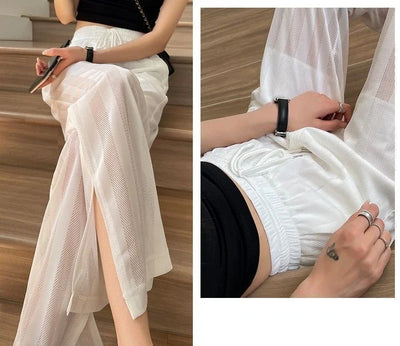 Wide Leg Elastic Waist Trousers for Woman Straight Women's Pants Black Stripe White Clothing High Quality Classic Y2k Streetwear
