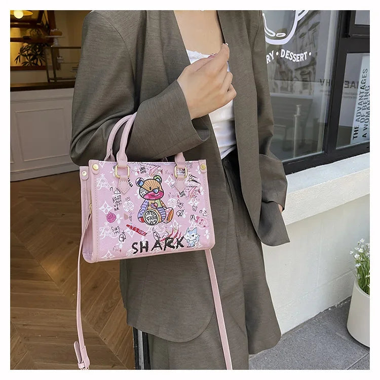 2025 Designer-Inspired Doodle Handbag - Women's Elegant Shoulder Tote, Spacious Summer Crossbody Purse with Top Handle