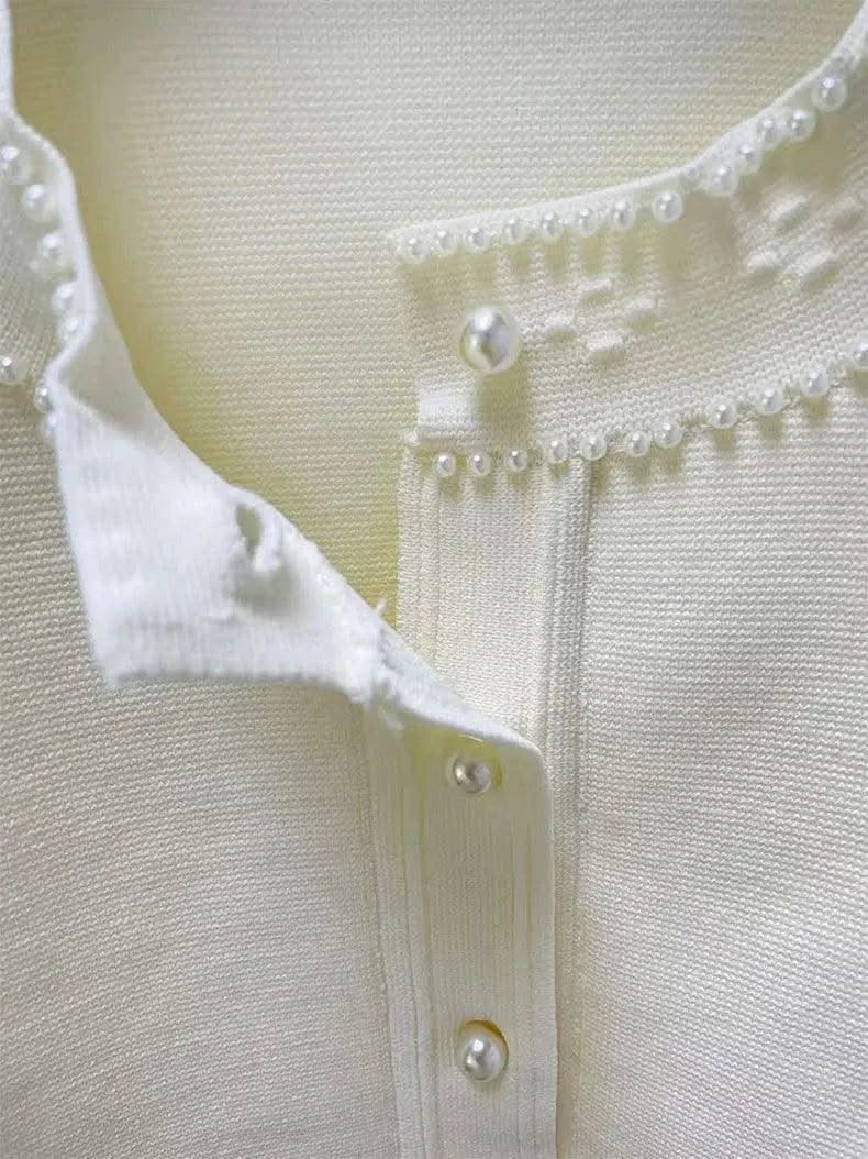 Women's summer dress with round neck and short sleeves with pearl decoration elegant party dress women's dresses trend 2025
