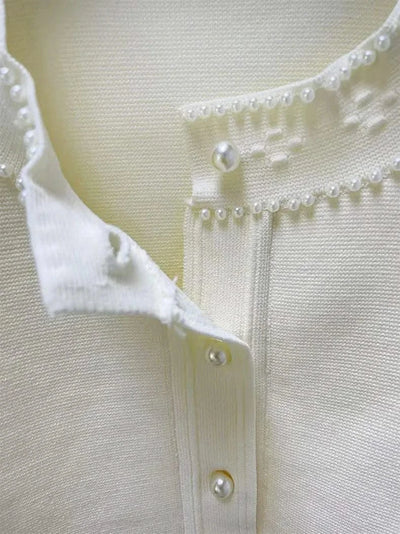 Women's summer dress with round neck and short sleeves with pearl decoration elegant party dress women's dresses trend 2025