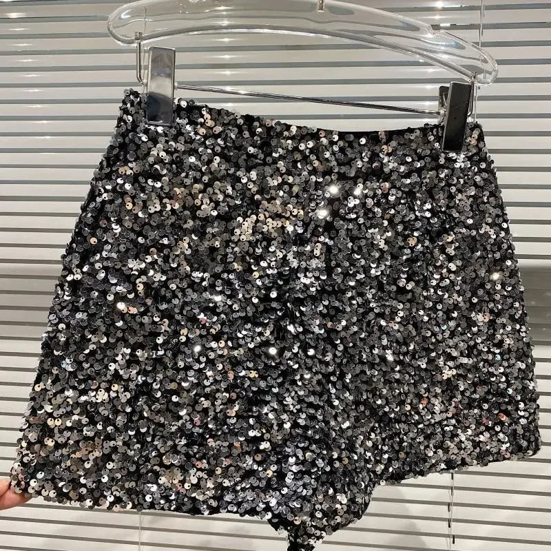 2025 New Summer Spring New Full Sequined Shiny Casual Shorts Heavy Zipper Nightclub Socialite Short Shorts Hot Pants for Women - Elanique