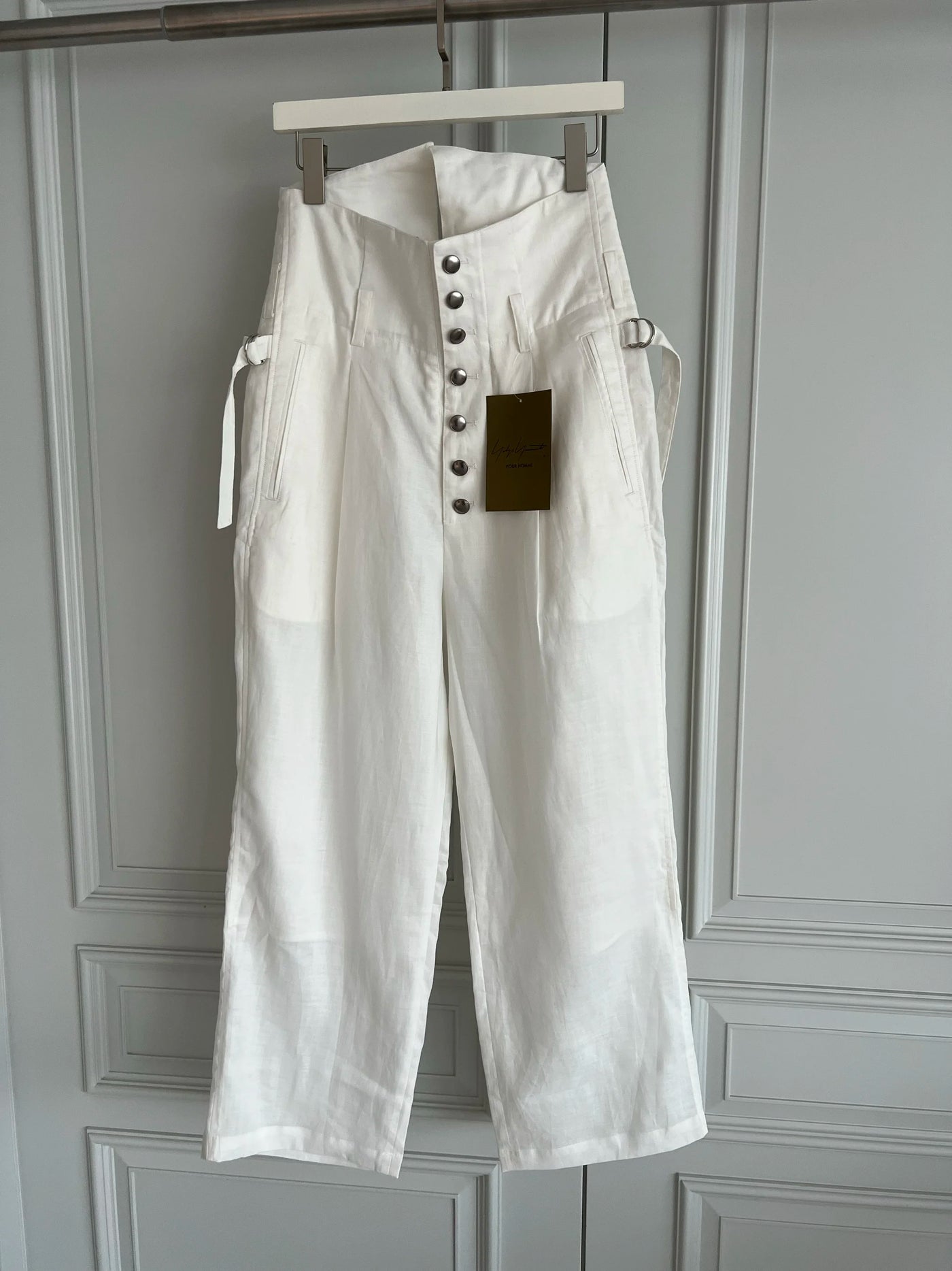 TOP-YAMAMOTO original design high-waisted black and white linen casual loose trousers for men