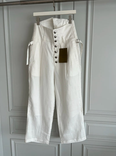 TOP-YAMAMOTO original design high-waisted black and white linen casual loose trousers for men
