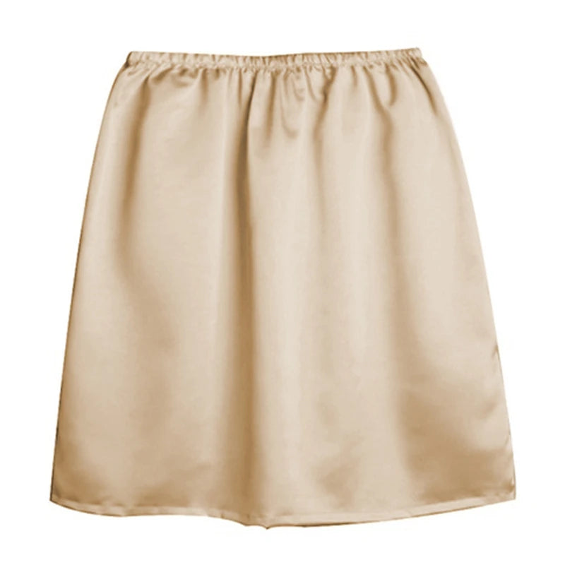 Satin Underskirt Half Slips Dress for Women Summer Thin Ice Silk High Waist Elastic Anti-Penetrating Underskirt Lining Petticoat