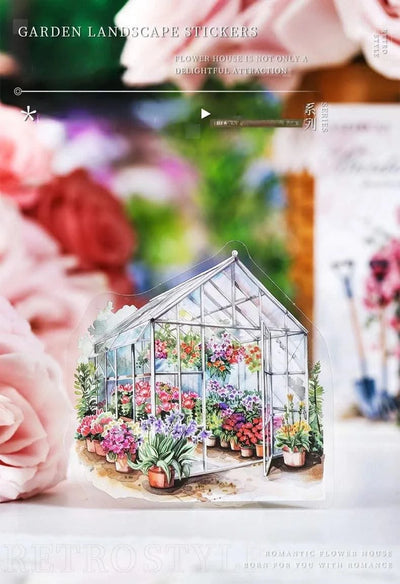 15Pcs stickers pack Garden Flower Workshop Garden Scenery Handbook Supplies Decorative Stickers Diary Scrapbook 141*93mm