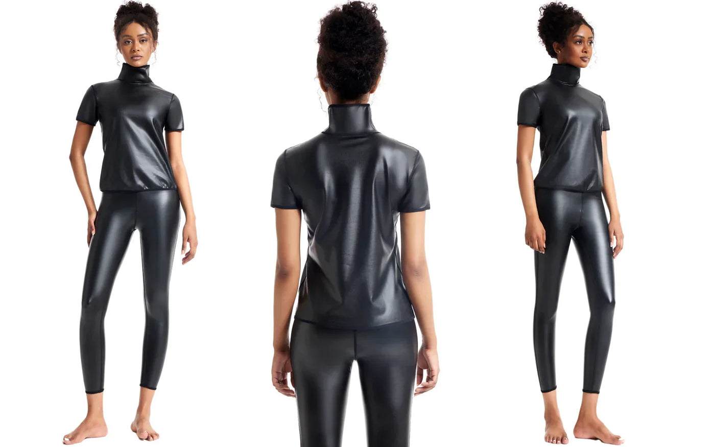Women Stand collar Leather Long Sleeves Shirt Motorcycle Biker tops Body Shaper Waist Trainer Slim Tshirt Fashion Shapewear tops