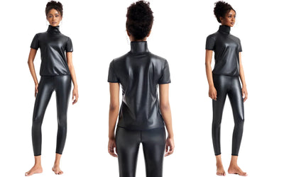 Women Stand collar Leather Long Sleeves Shirt Motorcycle Biker tops Body Shaper Waist Trainer Slim Tshirt Fashion Shapewear tops