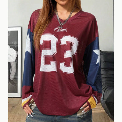 Sporty Activewear Number Printed T Shirt Casual Loose O-Neck Short Sleeve Tees Women 2025 Summer Fashion Streetwear Lady
