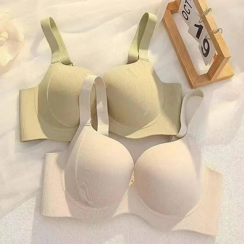 Wireless and Traceless Large Size Women's Underwear, Breast Collection, Anti-sagging, Simple Thin Mold Cup Bra, Stylish