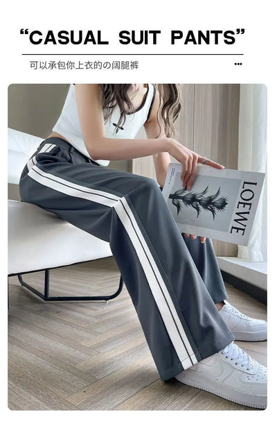 Wide-leg Pants for Women in Spring and Autumn High Waist Loose Straight Slim Striped Floor-moving Suit Pants