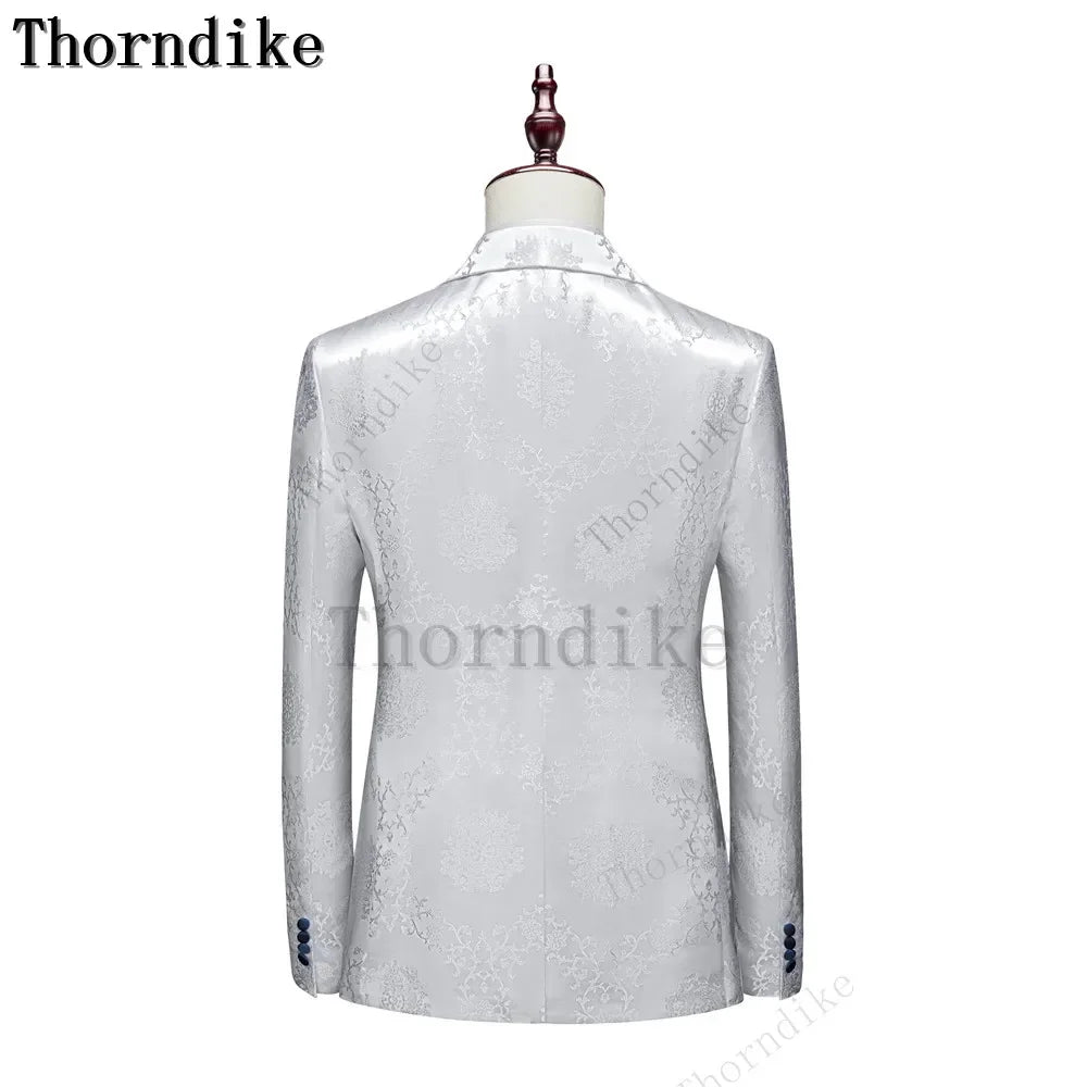 Thorndike Classic White Groom Tuxedo Groomsmen One Buttons Royal Blue Peaked Lapel Best Man Suit Wedding Men's Blazer Costume