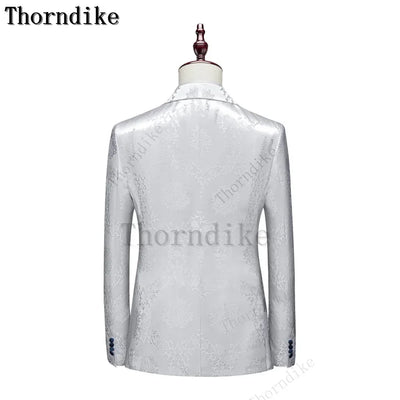 Thorndike Classic White Groom Tuxedo Groomsmen One Buttons Royal Blue Peaked Lapel Best Man Suit Wedding Men's Blazer Costume