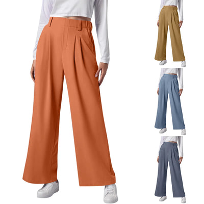 Wide Leg Pants Elastic High Waist Casual And Versatile Suit Pants For Female Simple Fashion Nine Length Trousers With Pockets