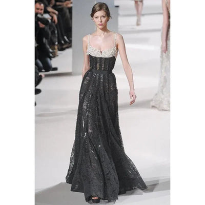 Customized Luxurious Women's Spaghetti Strap Sleeveless Evening Dresses Black A-line Backless Long Party Dresses for Special Ocn