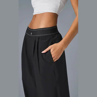 High-waisted wide-legged trousers women summer yoga trousers drape loose straight trousers thin elastic casual versatile