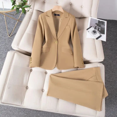 Women's Winter Retro Casual Short Blazer Coat Wide Leg Pants Set Commuting Solid Color Waist Closing Suit Pants Two-piece Set