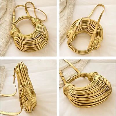 Handbags for Women Gold Luxury Designer Handwoven Noodle Bags Rope Knotted Pulled Silver Evening Clutch Chic Holder Container