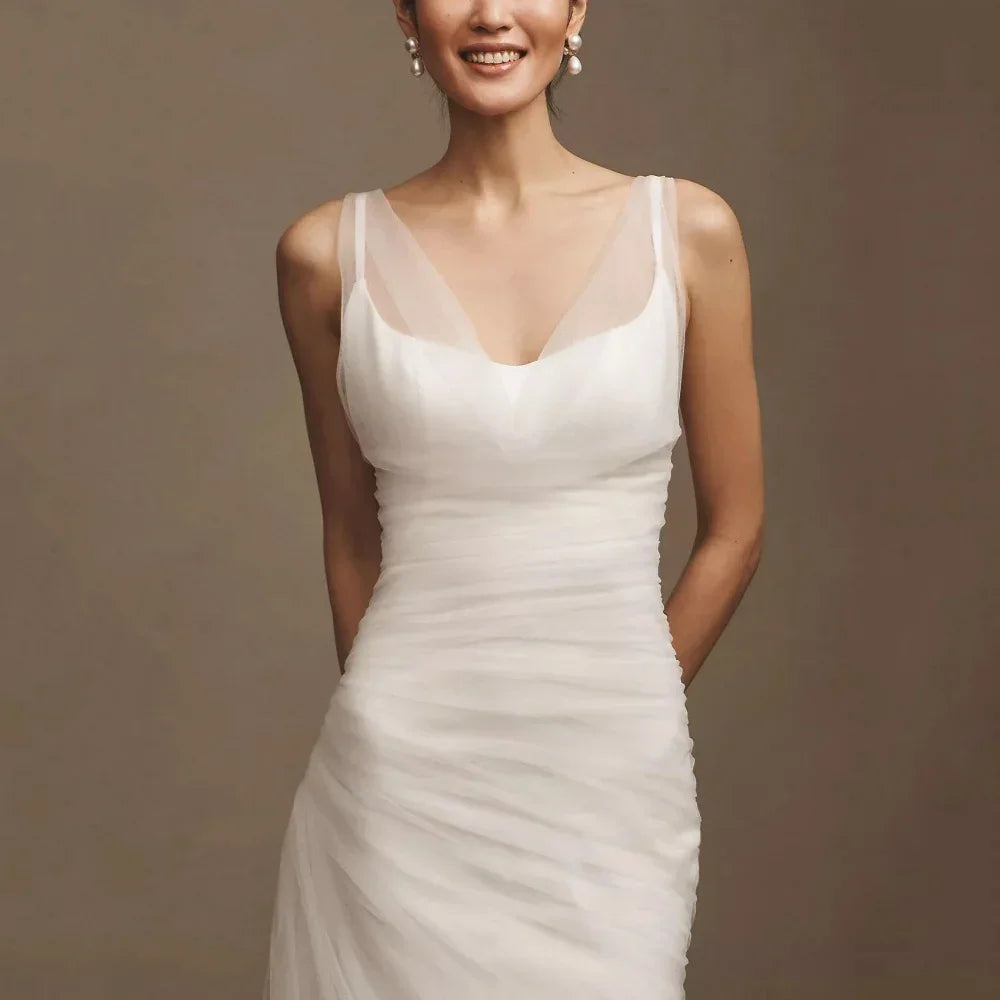 Simple Elegant Customized Wedding Dresses Sheath V Neck Bridal Gowns Spaghetti Straps Bride Dress Robe De Mariée