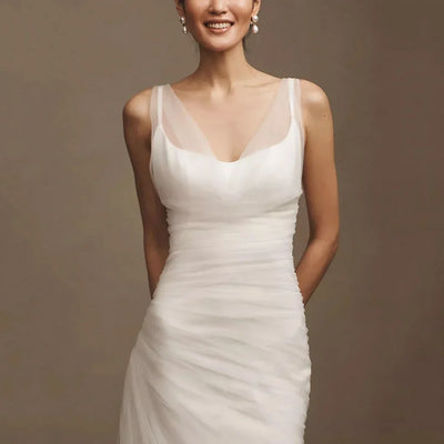 Simple Elegant Customized Wedding Dresses Sheath V Neck Bridal Gowns Spaghetti Straps Bride Dress Robe De Mariée