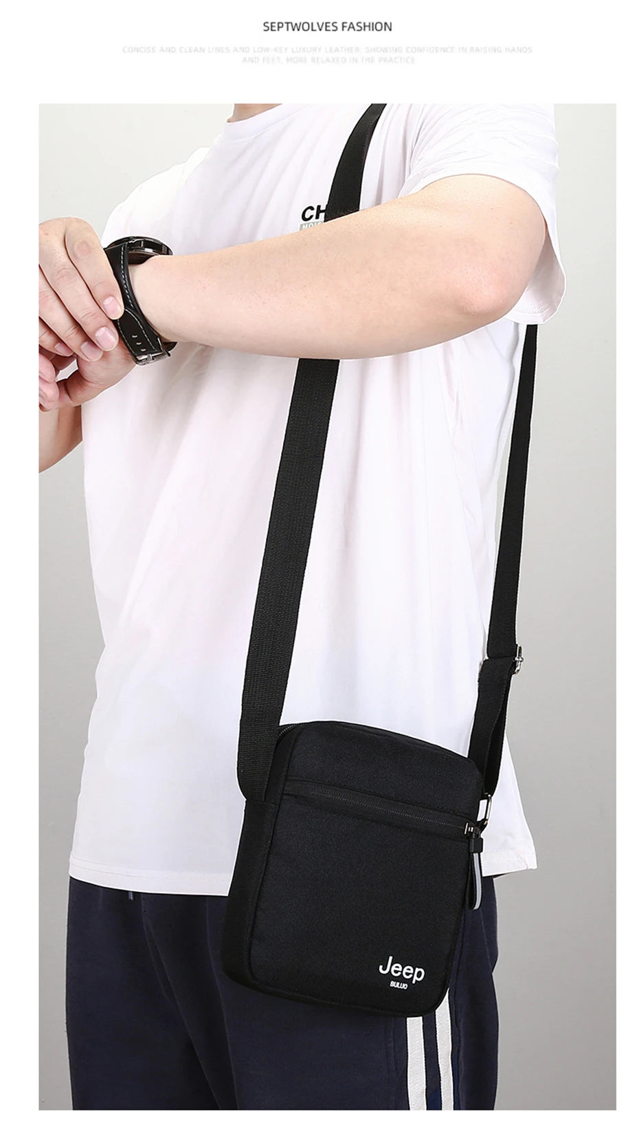 JEEP BULUO Men's Bags Crossbody Bag Messenger Waterproof Purse Nylon Zipper Shoulder Bag For Male Versatile Style