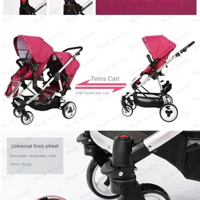 Twin Baby Stroller  Foldable, Two-way  Multifunctional Twin Baby Stroller,High View Baby Stroller Adjustable Armrests