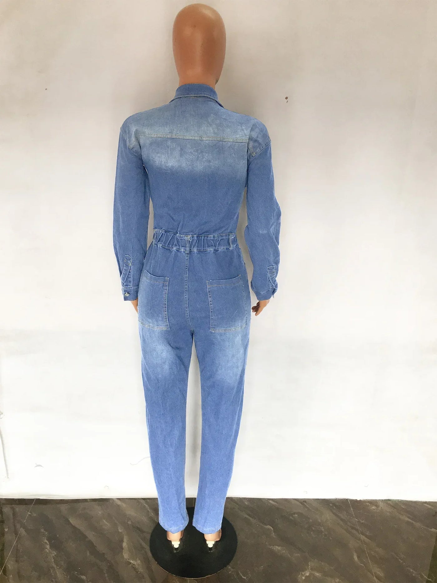 Women Jeans Jumpsuits Single Breasted Solid Denim Washing Overalls Pockets High Street Button Pencil Pants Ankle Length