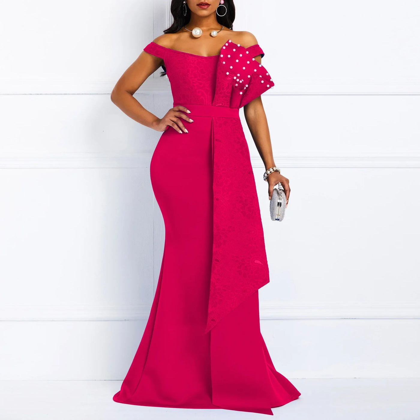 2025 Luxury Dress Women Designers Beaded Off Shoulder Mermaid Skinny Prom Floor Length Evening Dinner Wedding Party Maxi Dress