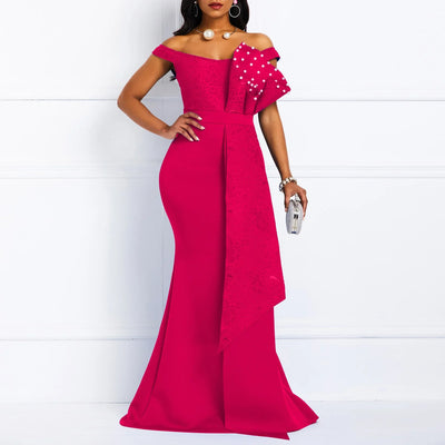 2025 Luxury Dress Women Designers Beaded Off Shoulder Mermaid Skinny Prom Floor Length Evening Dinner Wedding Party Maxi Dress
