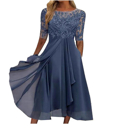 Elegant Outfits Summer Dresses For Women 2023 Tea Length Embroidery Lace Chiffon Mock Dress Formal Occasion Dresses Vestidos