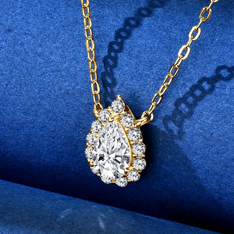 S925 Teardrop Necklace 1.0CT Pear Cut D Moissanite Pendant Necklaces for Women 925 Silver Adjustable Chain GRA Certified Jewelry