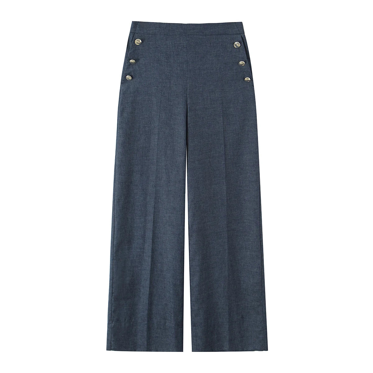 Women's clothing 2025 summer new product fashionable and versatile linen buttons high waist wide-leg casual trousers