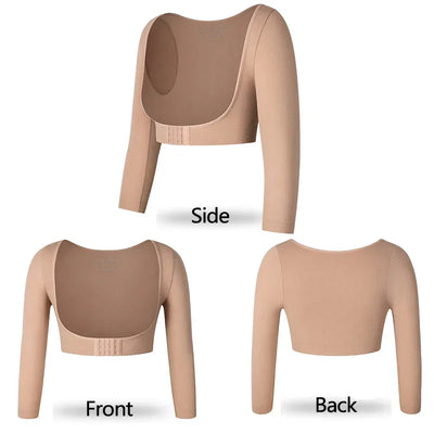 Upper Arm Shaper Post Surgical Slimmer Compression Sleeves Posture Corrector Tops Shapewear for Women 3/4 Sleeve Crop Top Nude