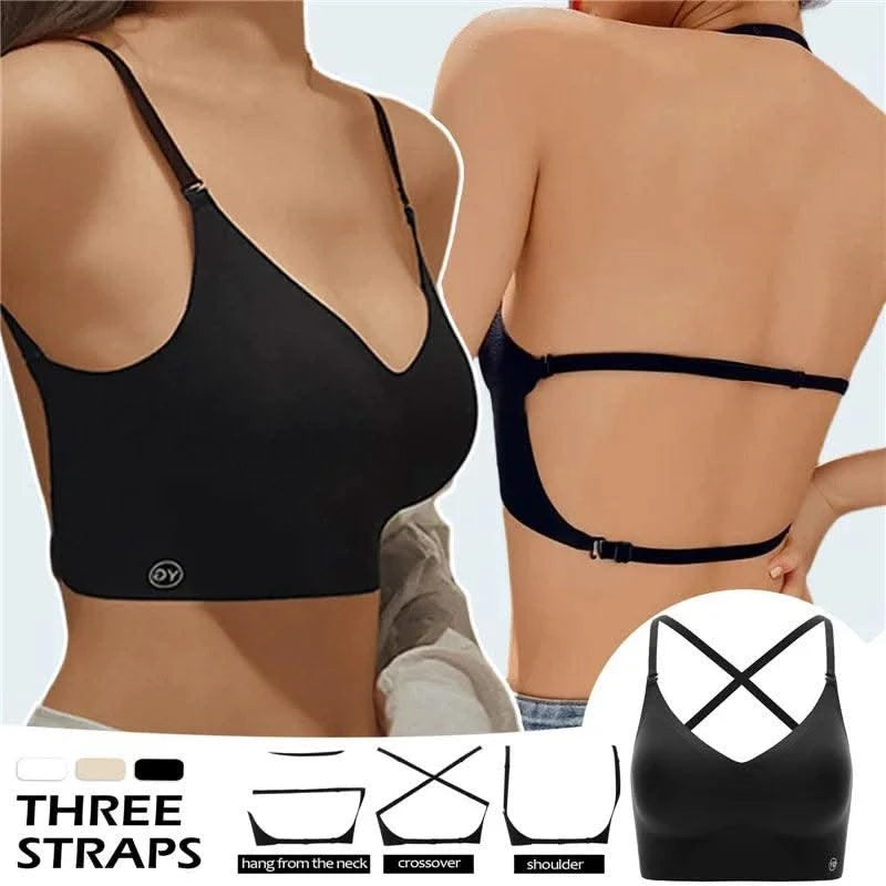 Women Invisible Bra Deep U Plunge Bras Backless Top