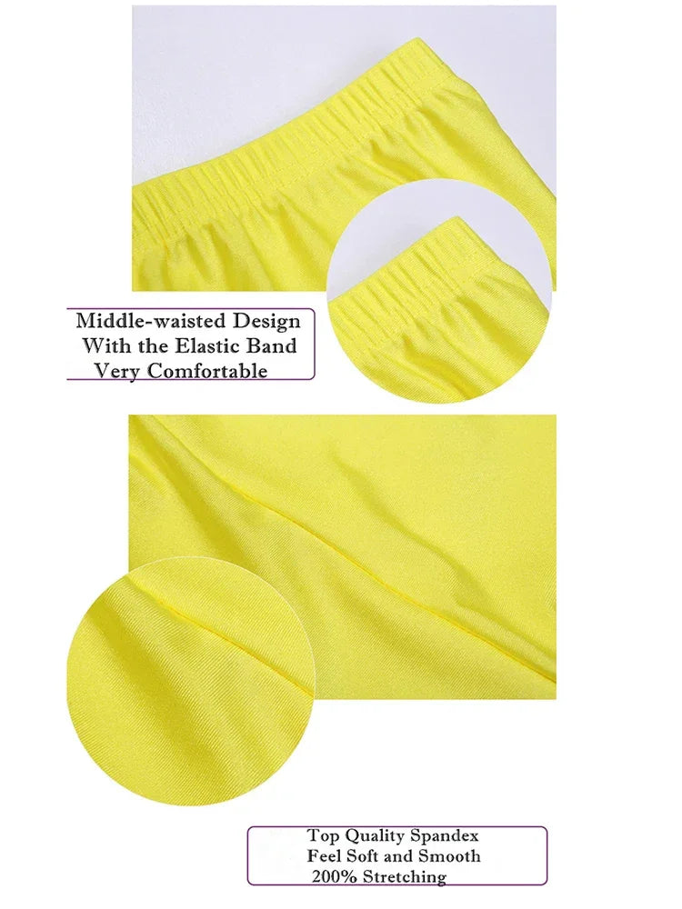 CUHAKCI Fluorescent Color Women Leggings Shiny Leggins Spandex Pants Summer Super Elastic Fitness Capris