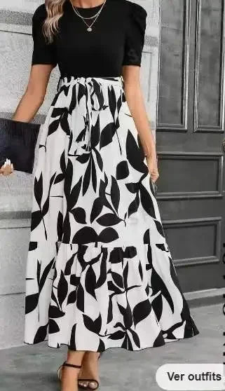 Women's Dresses Spring and Summer Clothing Popular Flower Print Crew Neck Dress Vacation Style Elegant Dress